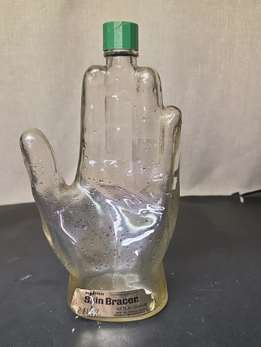 Vintage Mennen Hand Shaped Glass Aftershave Bottle, MCM 1970’s With Label (#1)‎